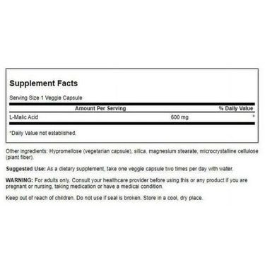 Swanson Malic Acid 600 mg 100 Veggie Capsules - Accelerated Health Products